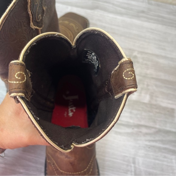 Justin Gypsy Mandar Brown Leather Square Toe 8” Western Cowgirl Boot Size 6B - Picture 10 of 16